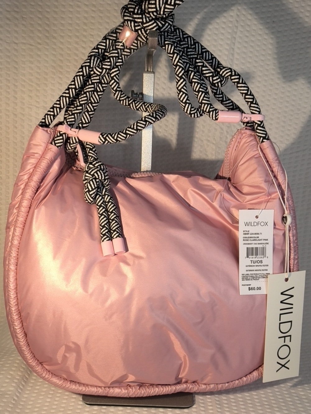Wildfox Pink Shoulder Bag with Black & White Rope Straps